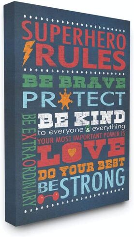 The Kids Room by Stupell Dark Blue Superhero Rules Rectangle Wall Plaque, 11 x 0.5 x 15, Proudly Made in USA in Saudi Arabia