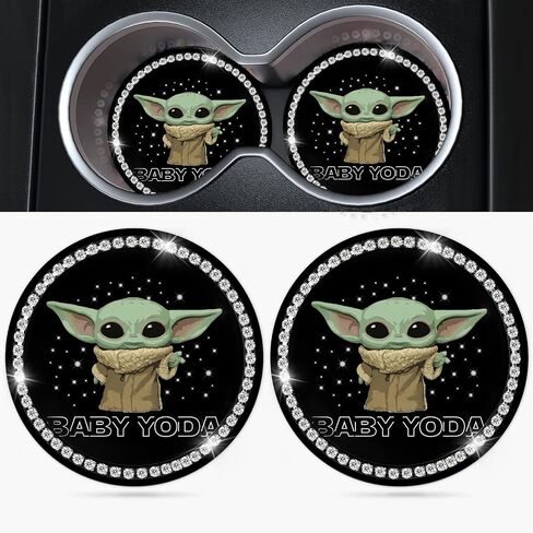 Jupswan Car Cup Holder Coaster 2 Pack Cute Cartoon Baby Bling Rhinestone Crystal Silicone New Automotive CupHolder Accessories Decor Decorations for Women in Saudi Arabia