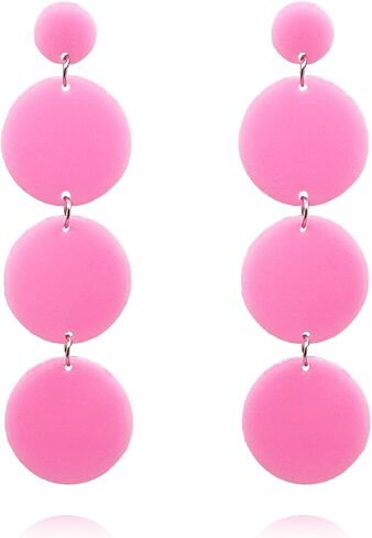 Retro Lightweight Round Acrylic Disk Statement Dangle Earrings Fluorescent Color Triple Splicing Drop Earrings in Kuwait