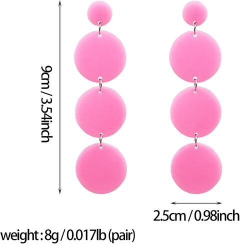 Retro Lightweight Round Acrylic Disk Statement Dangle Earrings Fluorescent Color Triple Splicing Drop Earrings in Kuwait