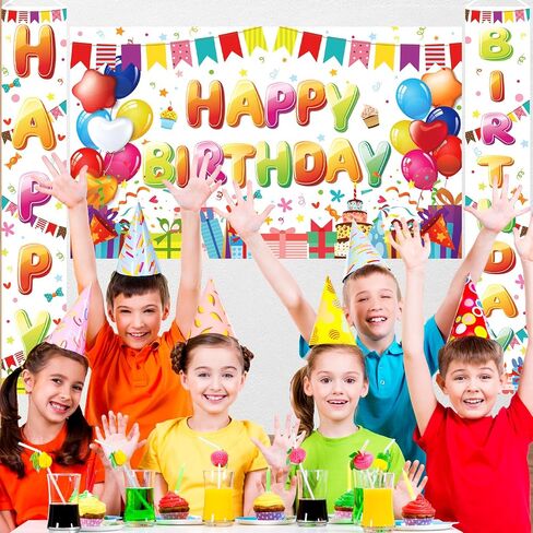 3 Pcs Colorful Happy Birthday Decorations Colorful Large Happy Birthday Banner with Colorful Birthday Porch Sign Banner Rainbow Birthday Decorations for Boys Girls Colorful Birthday Party Supplies in Saudi Arabia