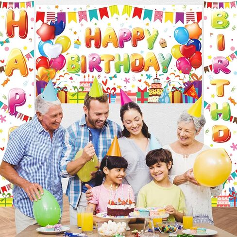 3 Pcs Colorful Happy Birthday Decorations Colorful Large Happy Birthday Banner with Colorful Birthday Porch Sign Banner Rainbow Birthday Decorations for Boys Girls Colorful Birthday Party Supplies in Saudi Arabia