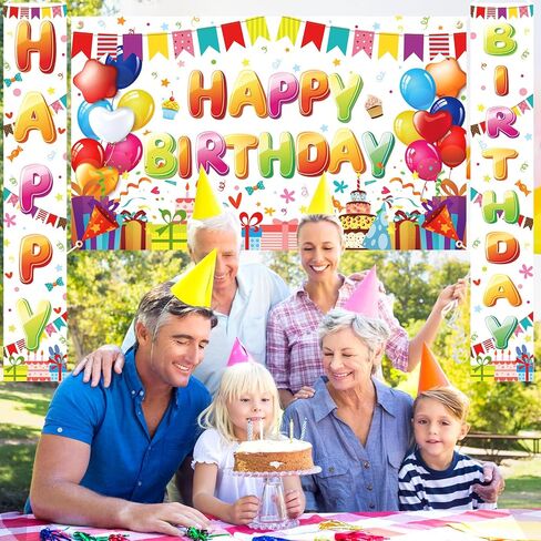 3 Pcs Colorful Happy Birthday Decorations Colorful Large Happy Birthday Banner with Colorful Birthday Porch Sign Banner Rainbow Birthday Decorations for Boys Girls Colorful Birthday Party Supplies in Saudi Arabia