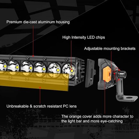 14 Inch LED Light Bar Slim 60W Single Row Driving Light Bar with Wiring Harness Amber Off Road Light Combo Work Light Super Bright Fog Lights for Trucks SUV ATV UTV Pickup Boat in Saudi Arabia