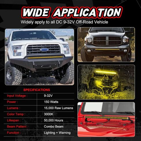 14 Inch LED Light Bar Slim 60W Single Row Driving Light Bar with Wiring Harness Amber Off Road Light Combo Work Light Super Bright Fog Lights for Trucks SUV ATV UTV Pickup Boat in Saudi Arabia