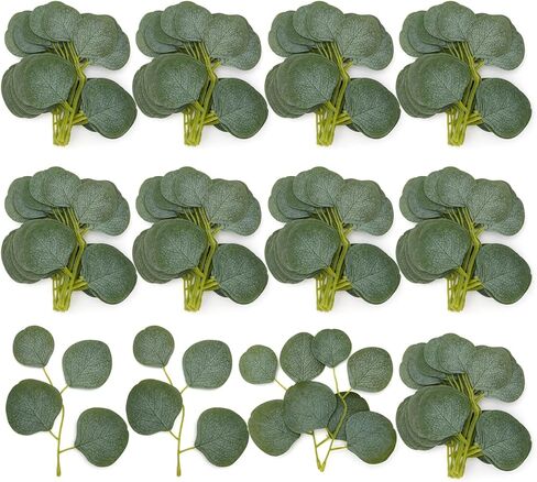 200 قطعة من أوراق الأوكالبتوس الخضراء زهور وهمية للزينة الخضرة الاصطناعية لحفلات الزفاف حديقة المساحات الخضراء الديكور in Kuwait