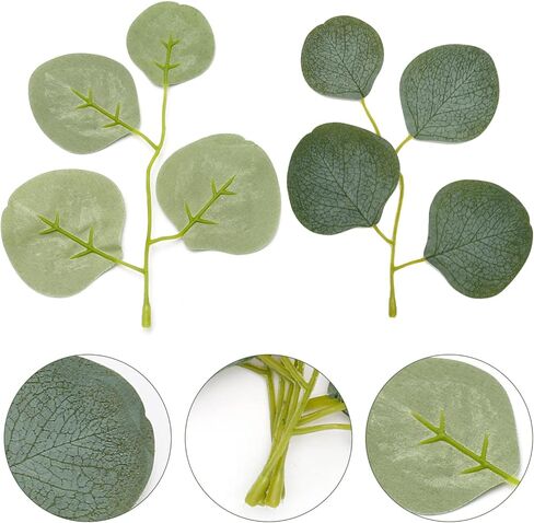 200 قطعة من أوراق الأوكالبتوس الخضراء زهور وهمية للزينة الخضرة الاصطناعية لحفلات الزفاف حديقة المساحات الخضراء الديكور in Kuwait