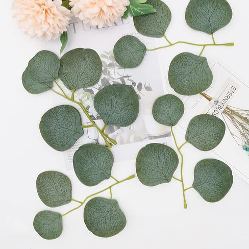 200 قطعة من أوراق الأوكالبتوس الخضراء زهور وهمية للزينة الخضرة الاصطناعية لحفلات الزفاف حديقة المساحات الخضراء الديكور in Kuwait