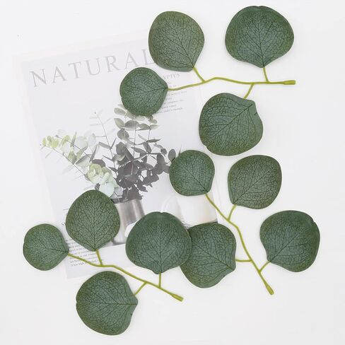 200 قطعة من أوراق الأوكالبتوس الخضراء زهور وهمية للزينة الخضرة الاصطناعية لحفلات الزفاف حديقة المساحات الخضراء الديكور in Kuwait