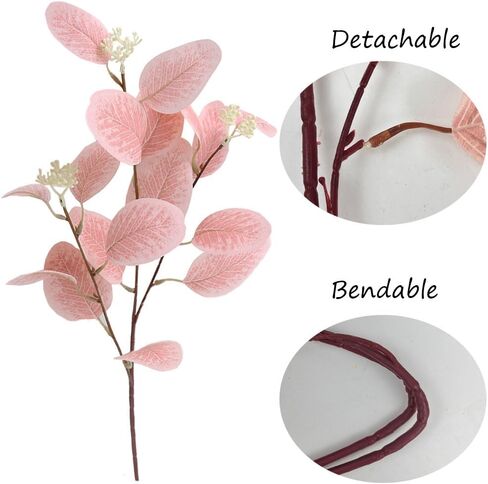 4Pcs Artificial Eucalyptus Leaves Stems Faux Eucalyptus Plant Branches for Vase Filling Home Decoration Flowers Wedding Holiday Arrangement (Light pink) in Saudi Arabia
