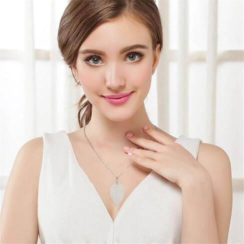 Filigree Leaf Pendant Necklace Earrings Set for Women Delicate Simple Gold Silver Tone Long Leaves Dangle Drop Statement Fashion Gorgeous Hollow Leaf Chain Necklace Mother's Day Birthday Jewelry Gifts in Saudi Arabia