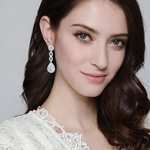 EVER FAITH Women's Cubic Zirconia 8 Shape Infinity Bridal Pierced Teardrop Dangle Earrings Adjustable Link Bracelet Set Clear Silver-Tone in Saudi Arabia