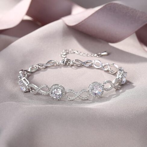 EVER FAITH Women's Cubic Zirconia 8 Shape Infinity Bridal Pierced Teardrop Dangle Earrings Adjustable Link Bracelet Set Clear Silver-Tone in Saudi Arabia