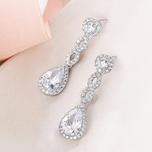 EVER FAITH Women's Cubic Zirconia 8 Shape Infinity Bridal Pierced Teardrop Dangle Earrings Adjustable Link Bracelet Set Clear Silver-Tone in Saudi Arabia