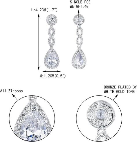 EVER FAITH Women's Cubic Zirconia 8 Shape Infinity Bridal Pierced Teardrop Dangle Earrings Adjustable Link Bracelet Set Clear Silver-Tone in Saudi Arabia