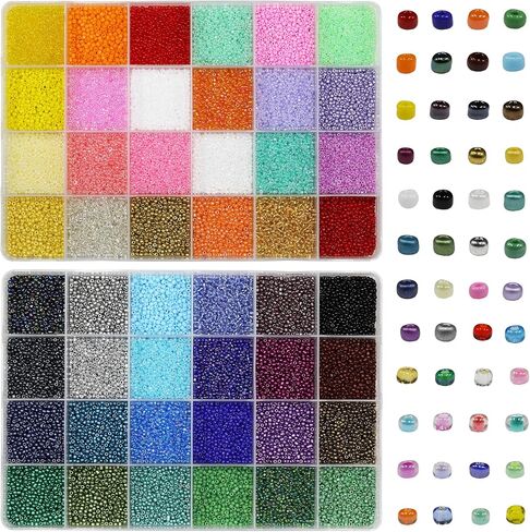Size 12/0 Crafts Glass Seed Beads 2mm Tiny Pony Beads Assorted Kit with Organizer Box for Jewelry Making (48 Assorted Multicolor Set, Total About 48000pcs) in Saudi Arabia