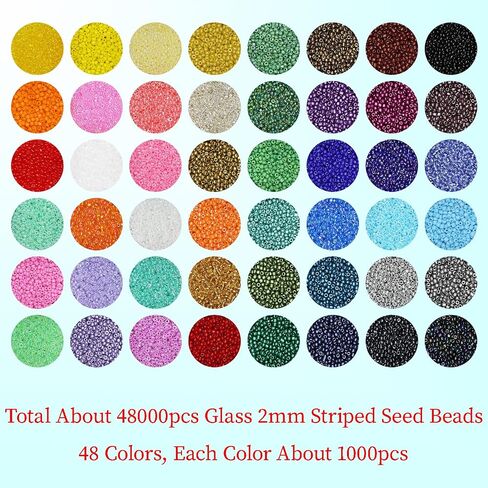 Size 12/0 Crafts Glass Seed Beads 2mm Tiny Pony Beads Assorted Kit with Organizer Box for Jewelry Making (48 Assorted Multicolor Set, Total About 48000pcs) in Saudi Arabia