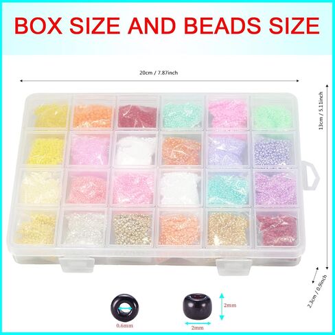 Size 12/0 Crafts Glass Seed Beads 2mm Tiny Pony Beads Assorted Kit with Organizer Box for Jewelry Making (48 Assorted Multicolor Set, Total About 48000pcs) in Saudi Arabia