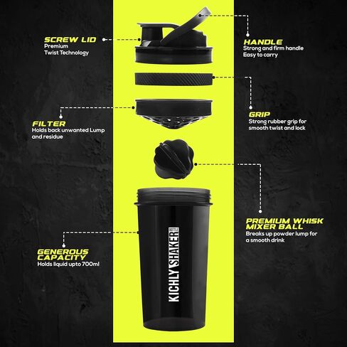Shaker Bottle 1 Pack - 28 Ounce Plastic Protein Shaker Bottle for Pre & Post workout with Twist & Lock Protein Box Storage (Black) in Saudi Arabia