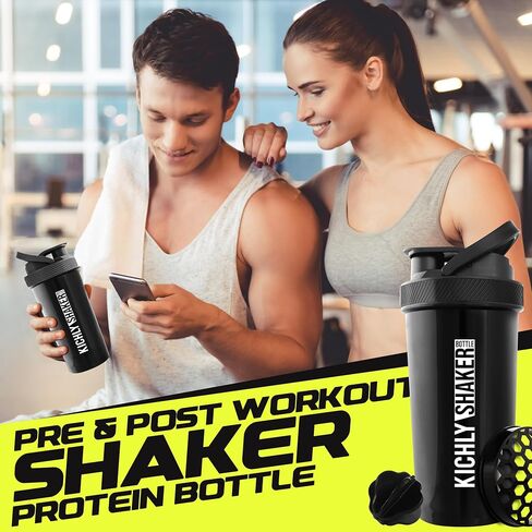Shaker Bottle 1 Pack - 28 Ounce Plastic Protein Shaker Bottle for Pre & Post workout with Twist & Lock Protein Box Storage (Black) in Saudi Arabia