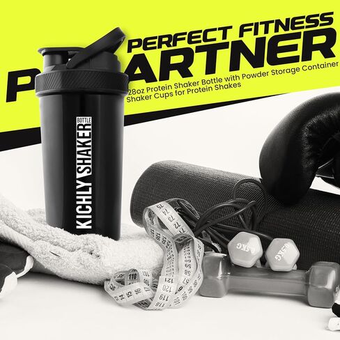 Shaker Bottle 1 Pack - 28 Ounce Plastic Protein Shaker Bottle for Pre & Post workout with Twist & Lock Protein Box Storage (Black) in Saudi Arabia