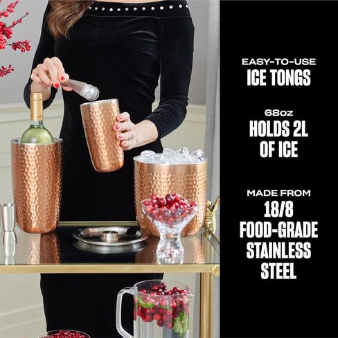 S'well Stainless Steel Ice Bucket with Tongs, Holds 68oz of Ice, Dipped Metallic, Triple Layered Vacuum Insulated Container Keeps Ice Colder for Longer, BPA Free Barware in Saudi Arabia