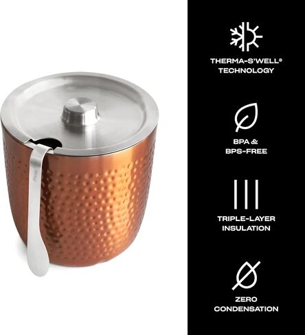 S'well Stainless Steel Ice Bucket with Tongs, Holds 68oz of Ice, Dipped Metallic, Triple Layered Vacuum Insulated Container Keeps Ice Colder for Longer, BPA Free Barware in Saudi Arabia