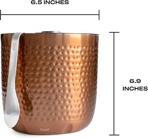 S'well Stainless Steel Ice Bucket with Tongs, Holds 68oz of Ice, Dipped Metallic, Triple Layered Vacuum Insulated Container Keeps Ice Colder for Longer, BPA Free Barware in Saudi Arabia