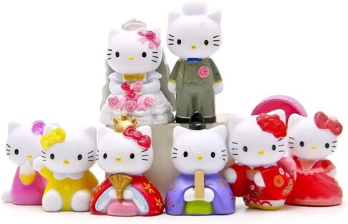 8 قطع من شخصيات القطط الحيوانية اللطيفة، مجموعة ألعاب كيتي، مجموعة ألعاب صغيرة للقطط، ديكورات حفلات الحديقة الجنية، تماثيل القطط لتزيين الكيك in Kuwait