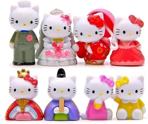 8 قطع من شخصيات القطط الحيوانية اللطيفة، مجموعة ألعاب كيتي، مجموعة ألعاب صغيرة للقطط، ديكورات حفلات الحديقة الجنية، تماثيل القطط لتزيين الكيك in Kuwait