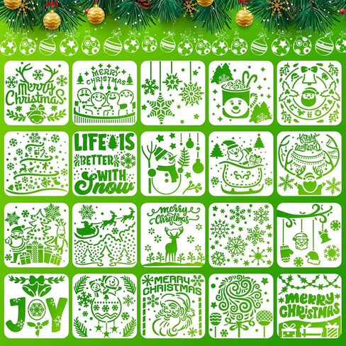 Christmas Decoration Stencils for Painting, 6 X 6 Inch Stencils Template for Drawing on Wood Slice,Reusable Letter Stencil Template Numbers and Signs for DIY Craft Project, Signboard-20 Pack in Saudi Arabia