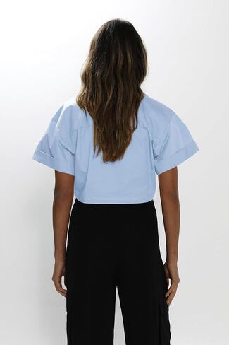 Imily Bela Womens Cropped Shirts Summer V Neck Twist Front Tops Blouses with Pockets in Saudi Arabia