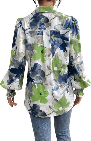 Floerns Women's Floral Print Button Front Lantern Long Sleeve Blouse Shirt in Saudi Arabia