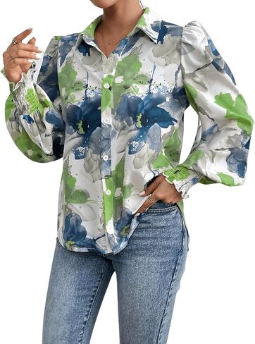 Floerns Women's Floral Print Button Front Lantern Long Sleeve Blouse Shirt in Saudi Arabia
