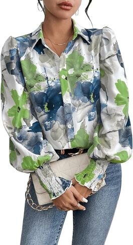 Floerns Women's Floral Print Button Front Lantern Long Sleeve Blouse Shirt in Saudi Arabia