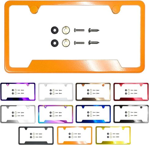Bottom Cut OutLicense Plate Frame Combo Blue Mirror Chrome Electroplating Universal Fit Aluminum Screw On Cap Cover, T304 Stainless Steel, Rust Proof Weather Proof (Qty: 1 Frame) in Saudi Arabia