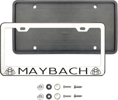 (Qty: 1 Frame) Compatible with Maybach License Plate Frame with Metal Caps Material: T304 Stainless Steel Color: Matte Black Lettering: Laser Etching in Saudi Arabia