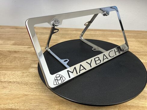 (Qty: 1 Frame) Compatible with Maybach License Plate Frame with Metal Caps Material: T304 Stainless Steel Color: Matte Black Lettering: Laser Etching in Saudi Arabia