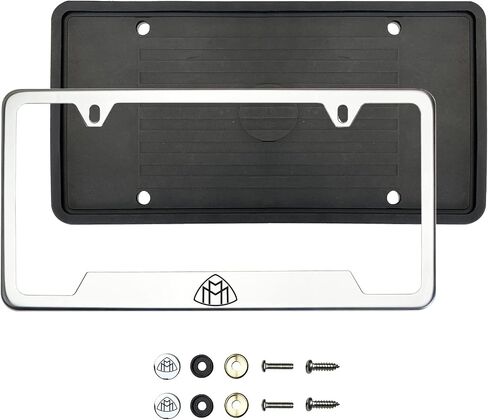 (Qty: 1 Frame) Compatible with Maybach License Plate Frame with Metal Caps Material: T304 Stainless Steel Color: Matte Black Lettering: Laser Etching in Saudi Arabia