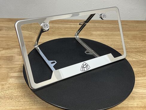 (Qty: 1 Frame) Compatible with Maybach License Plate Frame with Metal Caps Material: T304 Stainless Steel Color: Matte Black Lettering: Laser Etching in Saudi Arabia