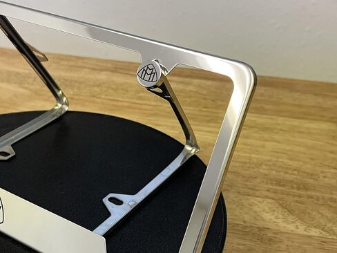 (Qty: 1 Frame) Compatible with Maybach License Plate Frame with Metal Caps Material: T304 Stainless Steel Color: Matte Black Lettering: Laser Etching in Saudi Arabia