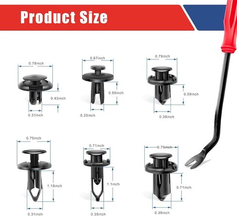 120 قطعة 6.8 مم 7.8 مم 8.5 مم 10 مم مشابك تثبيت ممتص الصدمات، مشابك تثبيت بلاستيكية، مشابك رفرف لوحة زخرفة الباب، مشابك ممتص الصدمات مع أداة إزالة تثبيت واحدة (أسود) in Kuwait