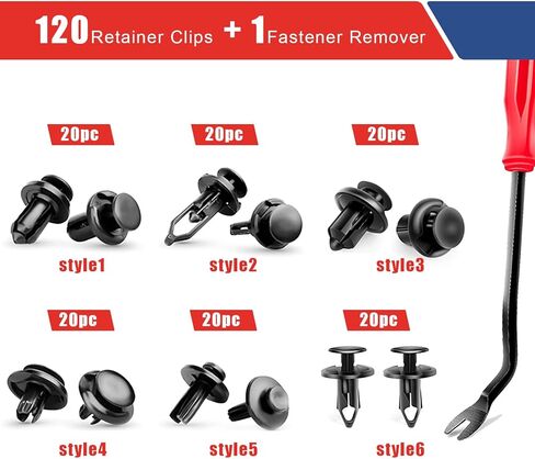 120 قطعة 6.8 مم 7.8 مم 8.5 مم 10 مم مشابك تثبيت ممتص الصدمات، مشابك تثبيت بلاستيكية، مشابك رفرف لوحة زخرفة الباب، مشابك ممتص الصدمات مع أداة إزالة تثبيت واحدة (أسود) in Kuwait