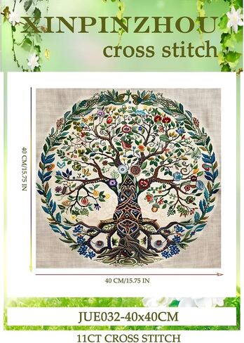 Xinpinzhou Tree of Life 11ct Cross Stitch Kits, 11 CT Funny Pre Printed Counted Stamped Cross Stitch Embroidery Needlepoint Needlework Patterns Kits for Beginners Adults Crossstitch 40x40 cm in Saudi Arabia