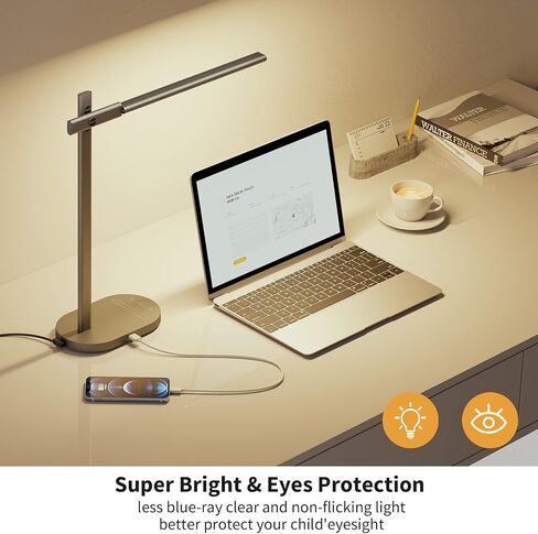 مصباح مكتبي حديث من ProtoArc، ​​مصباح مكتب LED قابل للتعتيم من سبائك الألومنيوم المعدنية مع منفذ شحن USB، مصباح طاولة للعناية بالعين، تحكم باللمس، 5 أوضاع ألوان، 6 مستويات سطوع، مؤقت لغرفة نوم المكتب المنزلي in Saudi Arabia