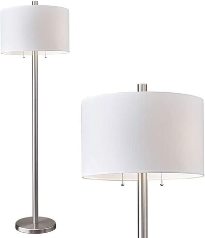 Adesso 4067-22 Boulevard Floor Lamp, 61 in., 2 x 100 W Incandescent/26W CFL, Brushed Steel Finish, 1 Tall Lamp in Kuwait