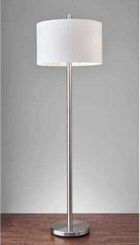 Adesso 4067-22 Boulevard Floor Lamp, 61 in., 2 x 100 W Incandescent/26W CFL, Brushed Steel Finish, 1 Tall Lamp in Kuwait