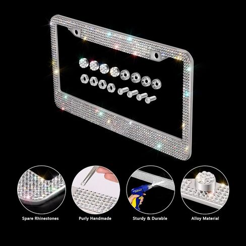 SAVORI License Plate Frame, Luxury Handcrafted Bling White Rhinestone Crystal Car License Plate Frame with 4 Anti- Theft Screw Caps in Saudi Arabia