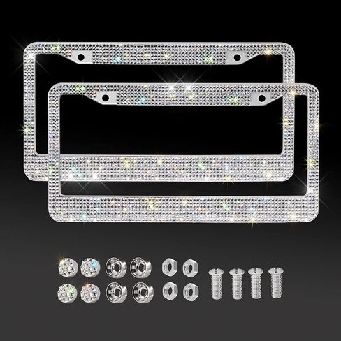 SAVORI License Plate Frame, Luxury Handcrafted Bling White Rhinestone Crystal Car License Plate Frame with 4 Anti- Theft Screw Caps in Saudi Arabia