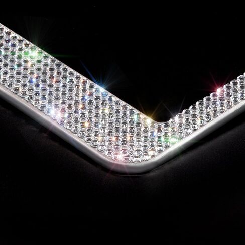 SAVORI License Plate Frame, Luxury Handcrafted Bling White Rhinestone Crystal Car License Plate Frame with 4 Anti- Theft Screw Caps in Saudi Arabia